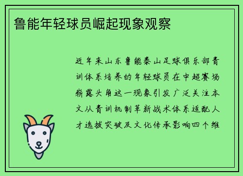 鲁能年轻球员崛起现象观察