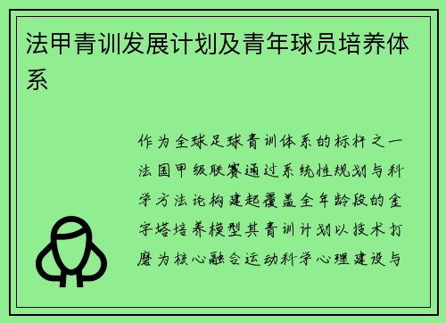 法甲青训发展计划及青年球员培养体系